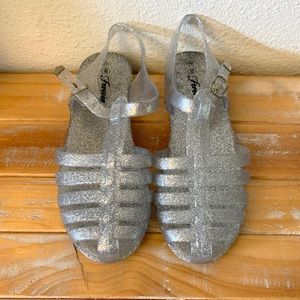Women’s Jelly Sandals, Silver Glitter Shoes, 8